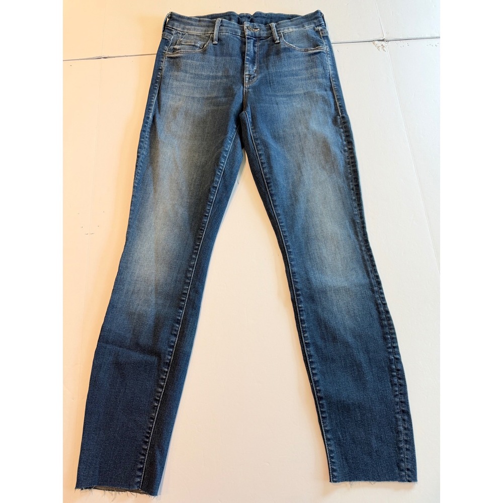 Mother The Looker Skinny Jeans Soapstone Blue Raw Hem Size 26